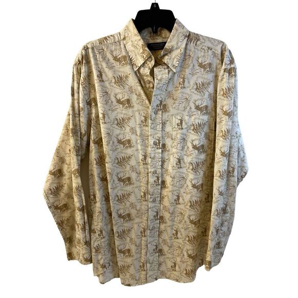 Roundtree & Yorke Outdoor Hunting Button Down Mens Shirt M Medium Deer Leaves rn - Picture 1 of 6